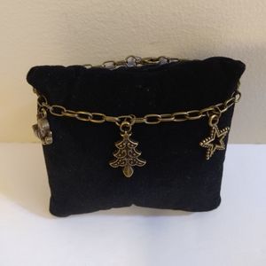 NEW Artisan Antique Bronze Holiday Charm Bracelet  6"- 7.5.